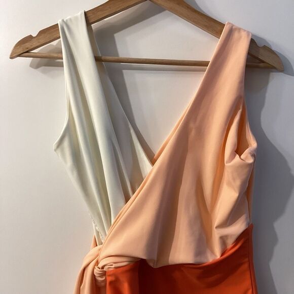 Paper LONDON Colorblock Orange Cream Swimsuit with‎ Wrap Detail Size - Picture 9 of 16
